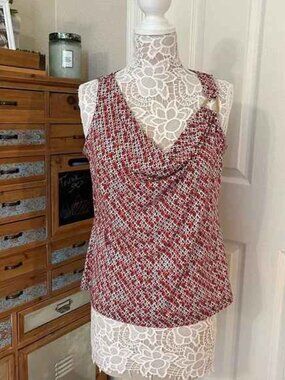 Michael Kors Sleeveless Halter Top in Coral Flamingo- Gold Accents - LG- NWT